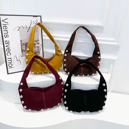 WOMEN HOBO BAG STUDDED SLOUCHY BAG