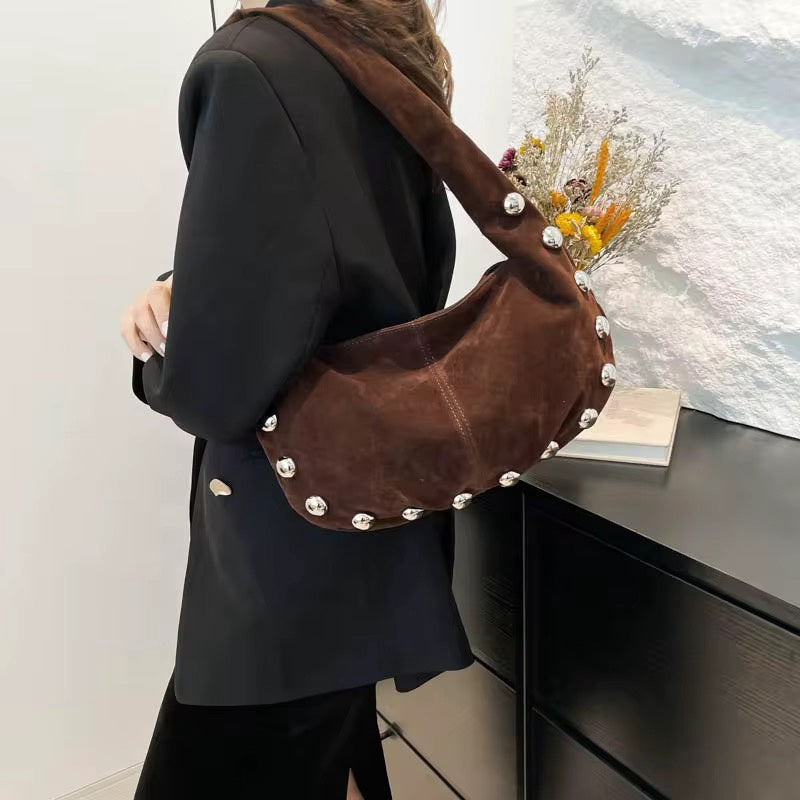 WOMEN HOBO BAG STUDDED SLOUCHY BAG