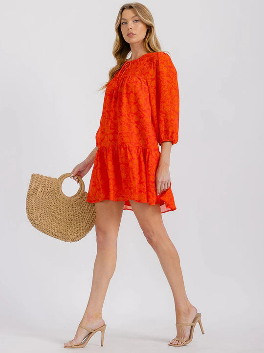 Women's 3-4 Sleeveless Front Pockets V-Neck Tiered Floral Mini Dress