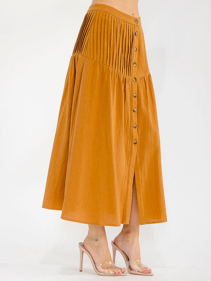 Womens Button Closure Maxi Skirt 