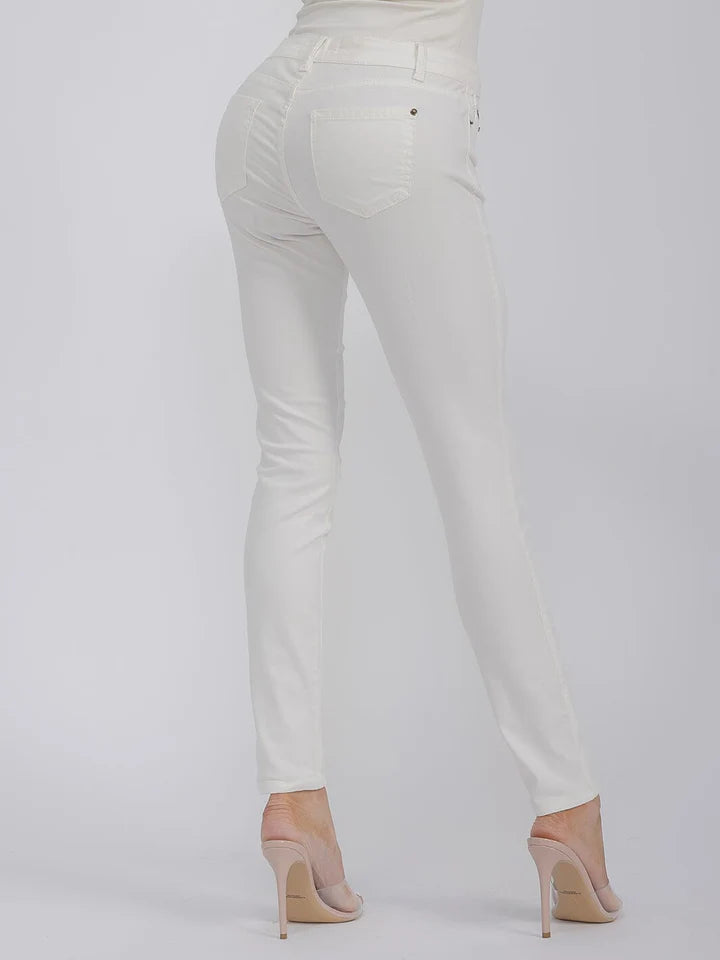 Women's Button Closure Pockets Skinny Leg Denim Tie Dye Pants