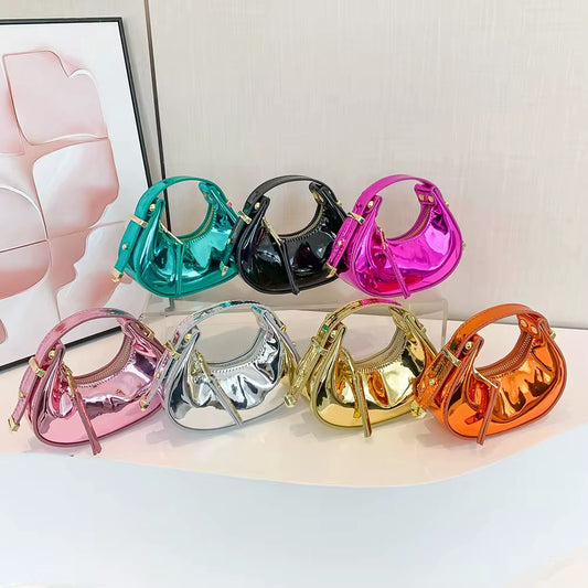 WOMEN'S CRESCENT MINI HANDBAG – CANDY COLOR LACQUER LEATHER BAG