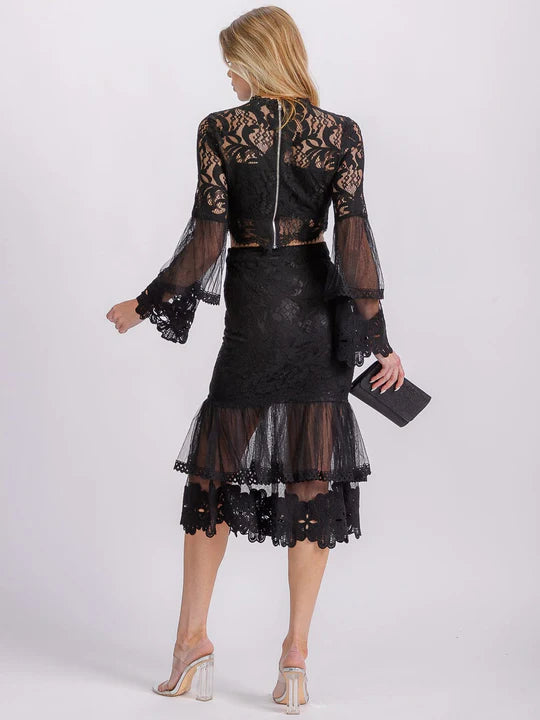 Women's Long Ruffle Sleeve Crop Top