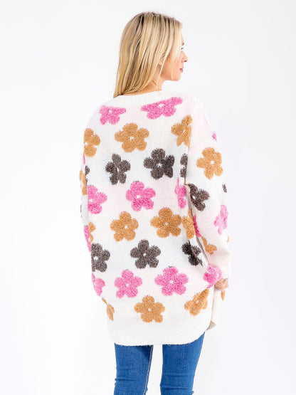 Womens Long Sleeve Button Closure Floral Print Cardigan