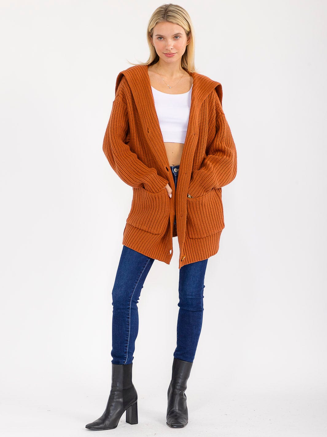 Womens Long Sleeve Button Closure Ribbed Cardigan
