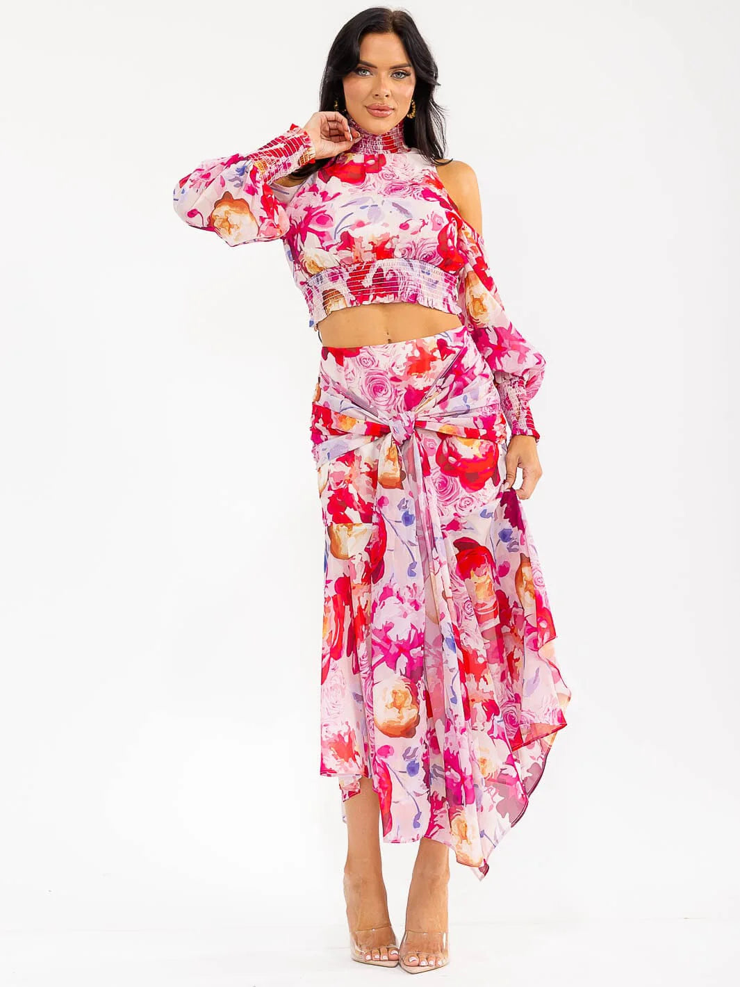 Women’s Long Sleeve Floral Print Crop Top