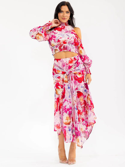 Women’s Long Zip-Up Maxi Skirt in Floral Print