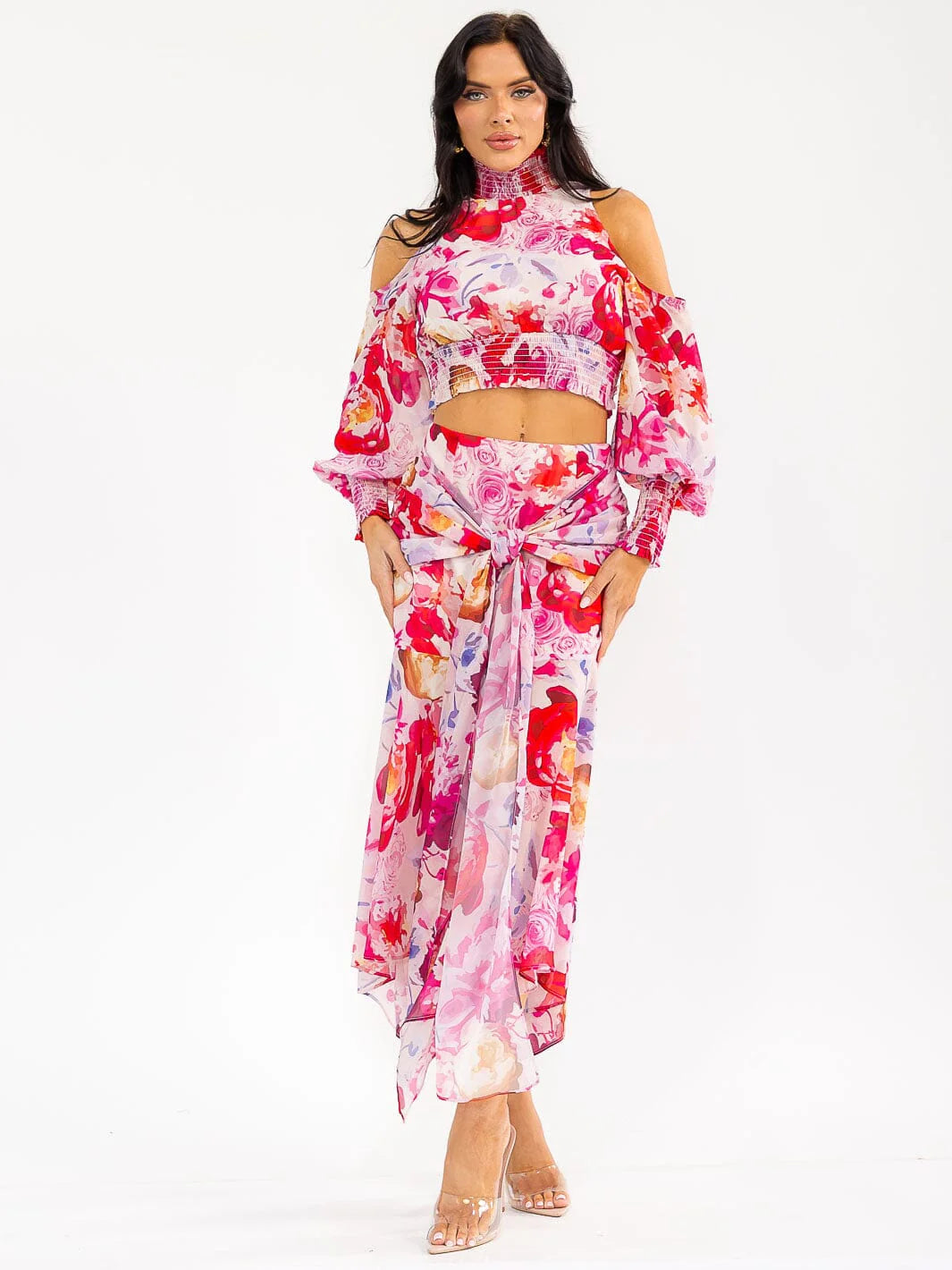 Women’s Long Zip-Up Maxi Skirt in Floral Print