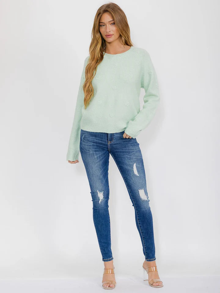 Women's Long Sleeve Flower Detailed Pullover Sweater