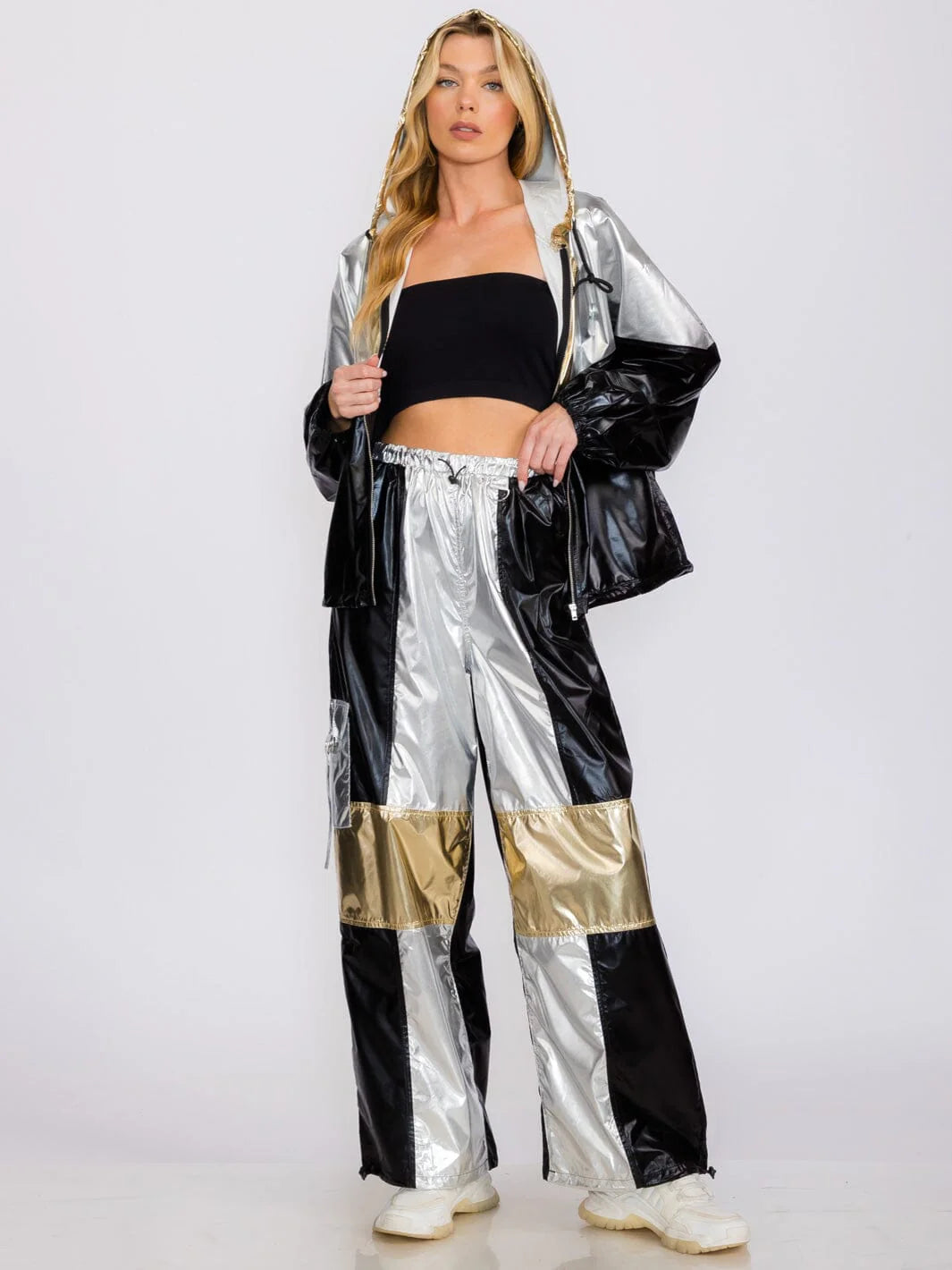 Women's Wide Leg Pants Metallic Colorblock