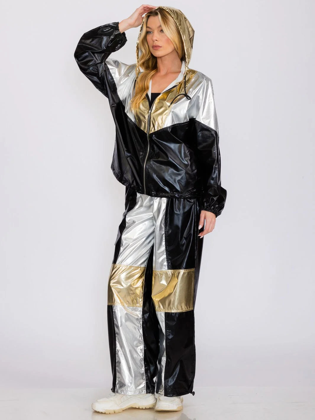 Women's Wide Leg Pants Metallic Colorblock