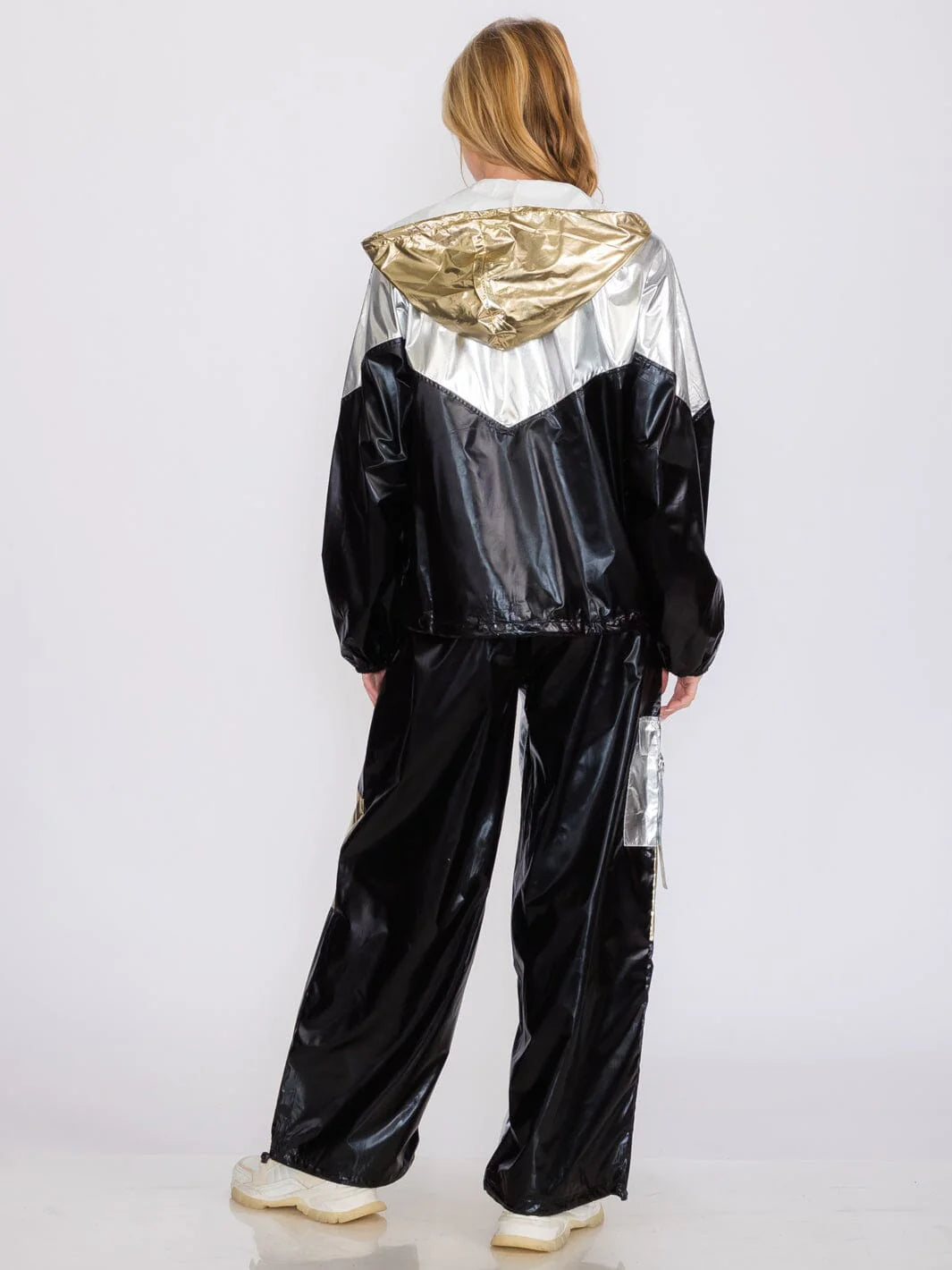 Women's Wide Leg Pants Metallic Colorblock