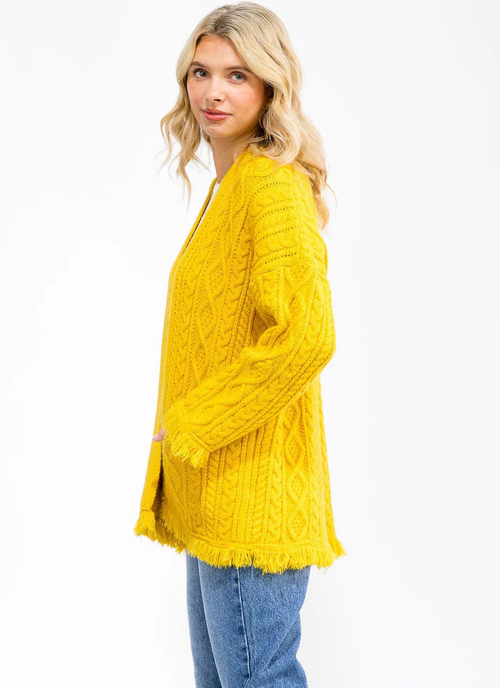 Women's Long Sleeve Open Front Pockets Trim Detailed Knitted Cardigan