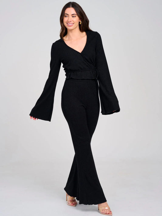 Women's Elastic Tie Waist Pants Ribbed