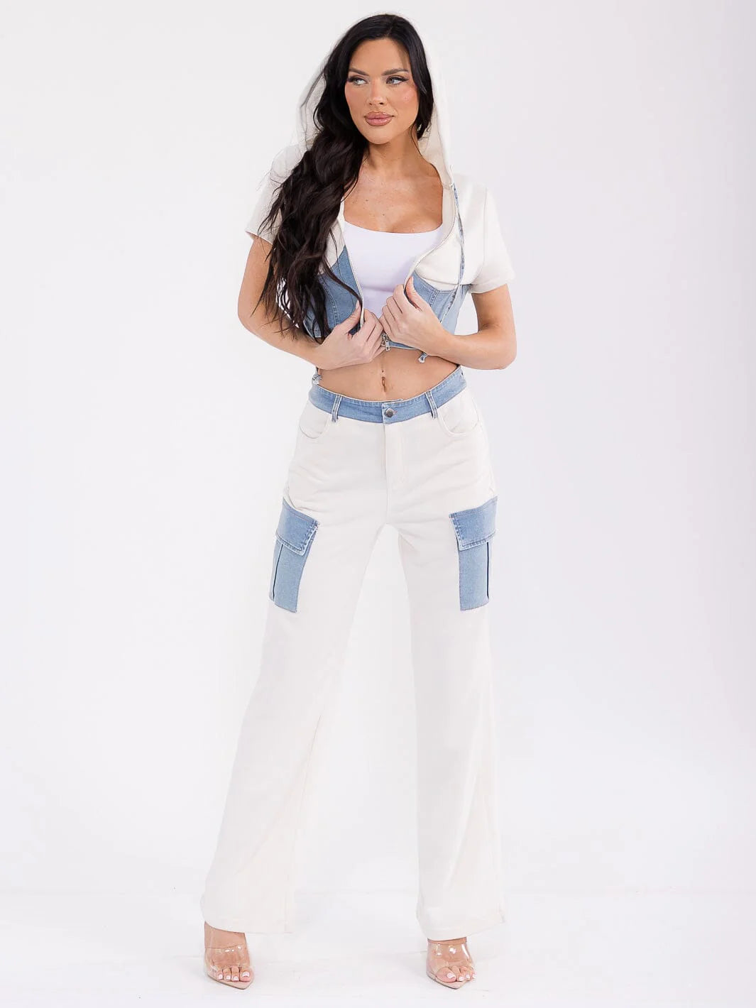 Women's Button Closure Pants Denim Contrast