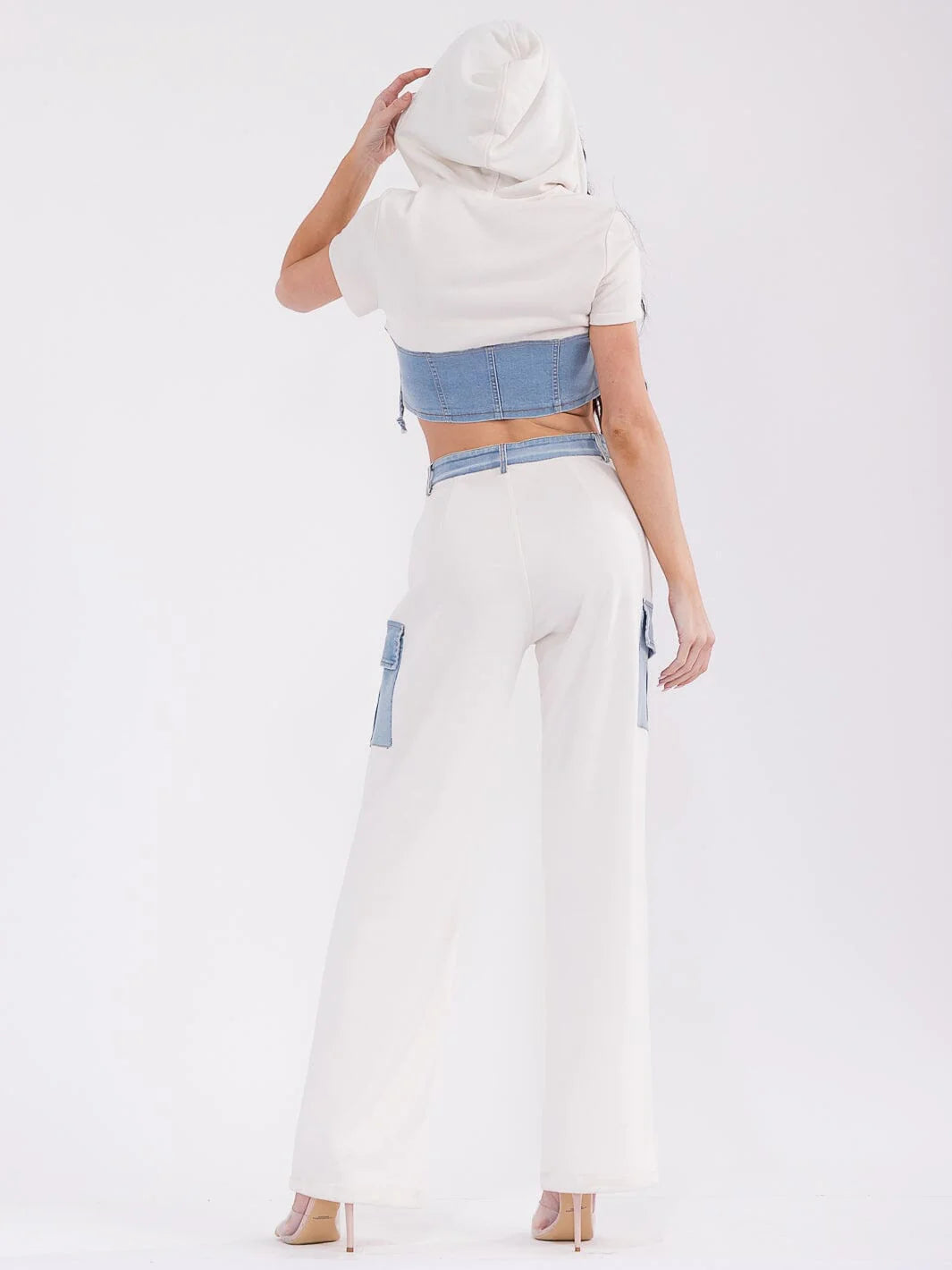 Women's Button Closure Pants Denim Contrast