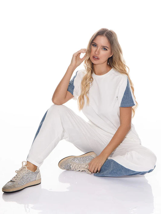 Women's Elastic Waist Pants Denim Contrast