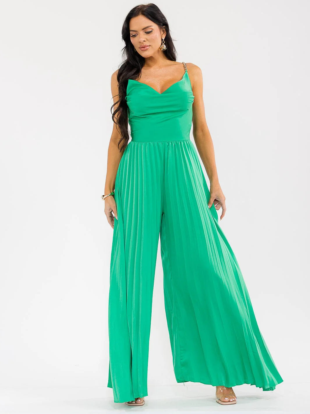 Women’s Sleeveless Cowl Neck Smock Back Palazzo Wide Leg Jumpsuit