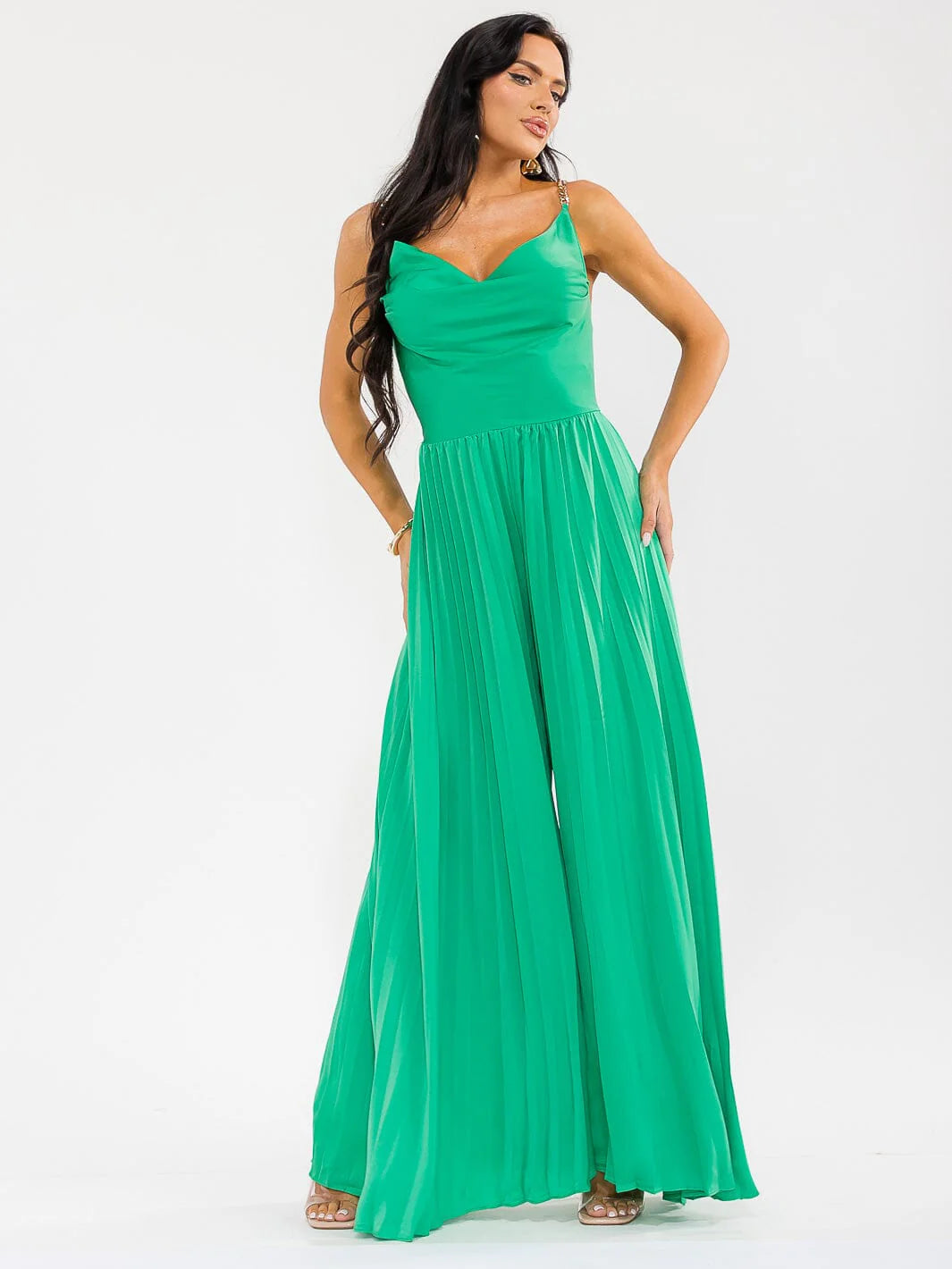 Women’s Sleeveless Cowl Neck Smock Back Palazzo Wide Leg Jumpsuit