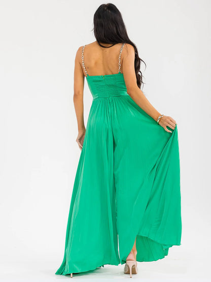 Women’s Sleeveless Cowl Neck Smock Back Palazzo Wide Leg Jumpsuit