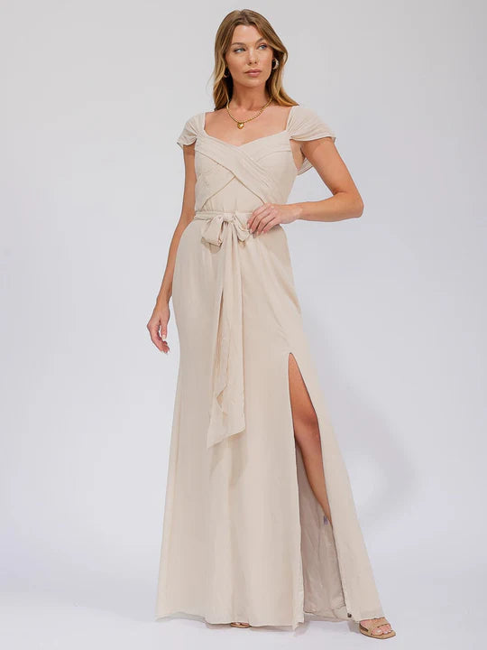 Women's Sleeveless Detailed Front Slit Maxi Gown Dress