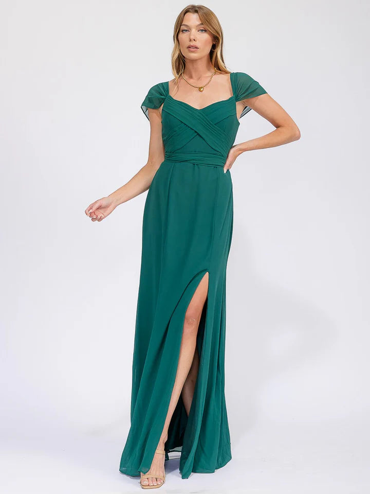 Women's Sleeveless Detailed Front Slit Maxi Gown Dress