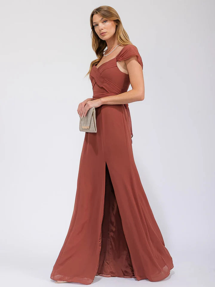 Women's Sleeveless Detailed Front Slit Maxi Gown Dress