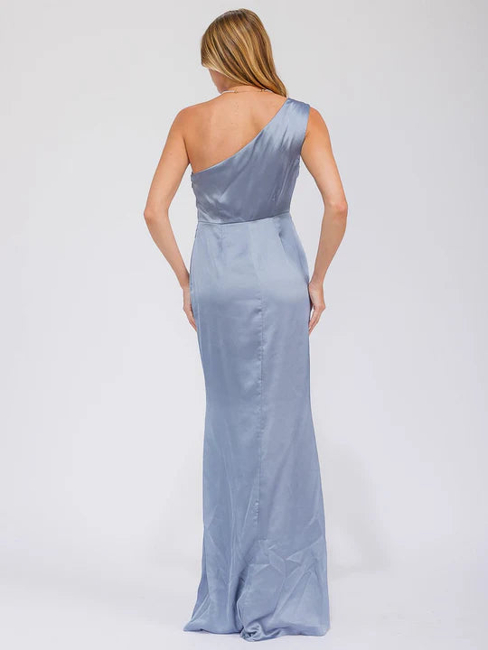 Women's Sleeveless One Shoulder Surplice Front Slit Maxi Gown Dress