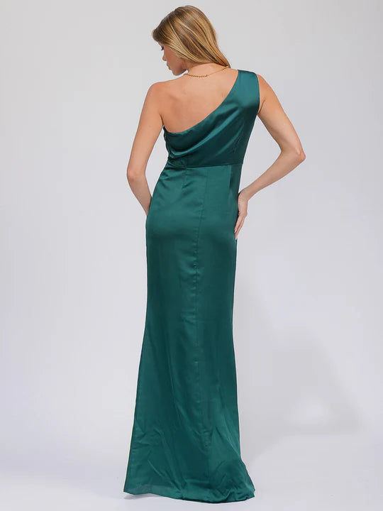 Women's Sleeveless One Shoulder Surplice Front Slit Maxi Gown Dress