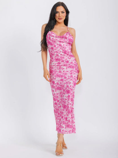 Women’s Sleeveless Open Back Satin Tie-Dye Maxi Dress