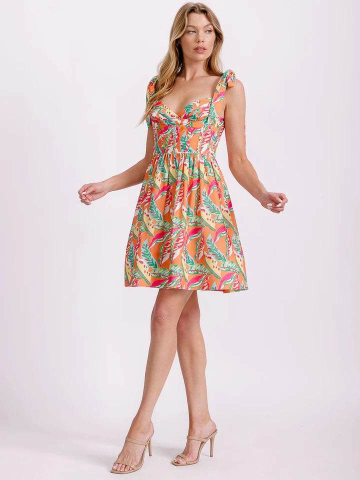 Women's Sleeveless V-Neck Fit & Flare Smock Floral Mini Dress