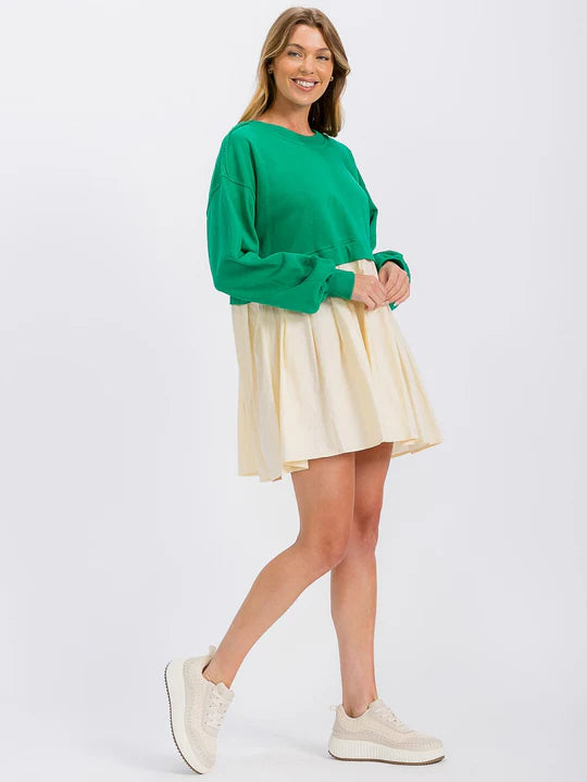 Women's Long Sleeve Tunic Contrast Colorblock Mini Dress