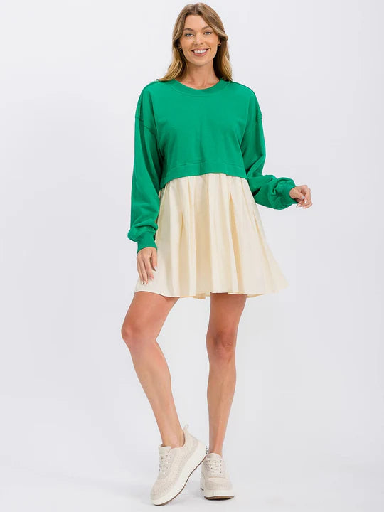 Women's Long Sleeve Tunic Contrast Colorblock Mini Dress