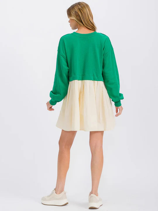 Women's Long Sleeve Tunic Contrast Colorblock Mini Dress