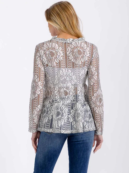 Women's Long Sleeve V-Neck Tiered Floral Blouse