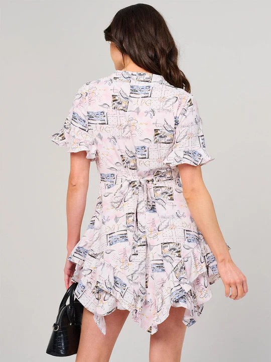 Women's Short Sleeve Button Up Multi Print Mini Dress