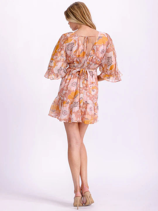 Women's Short Sleeve Smock Waist Floral Mini Dress