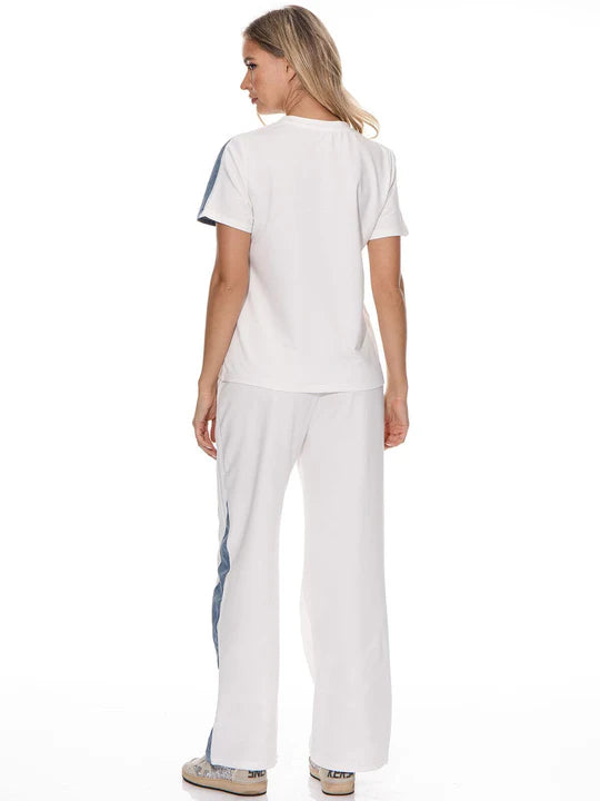 Women's Short Sleeve Top Denim Contrast