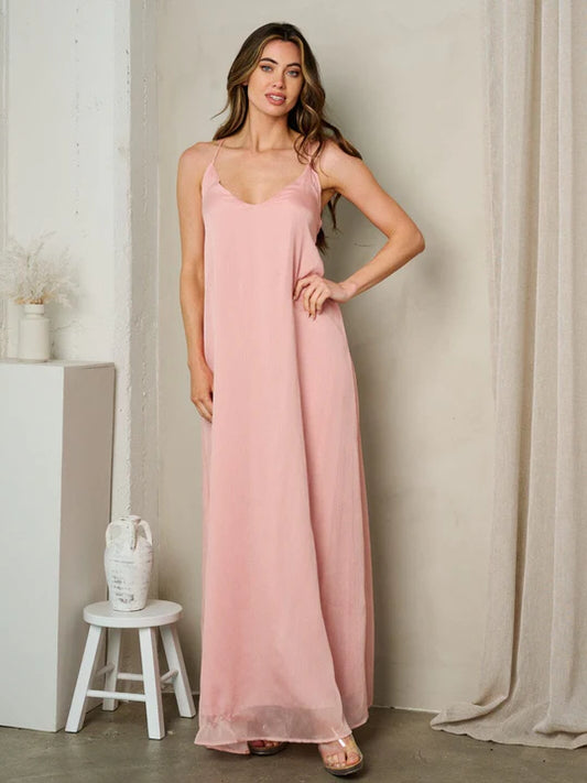 Women's Sleeveless V-Neck Open Back Maxi Dress