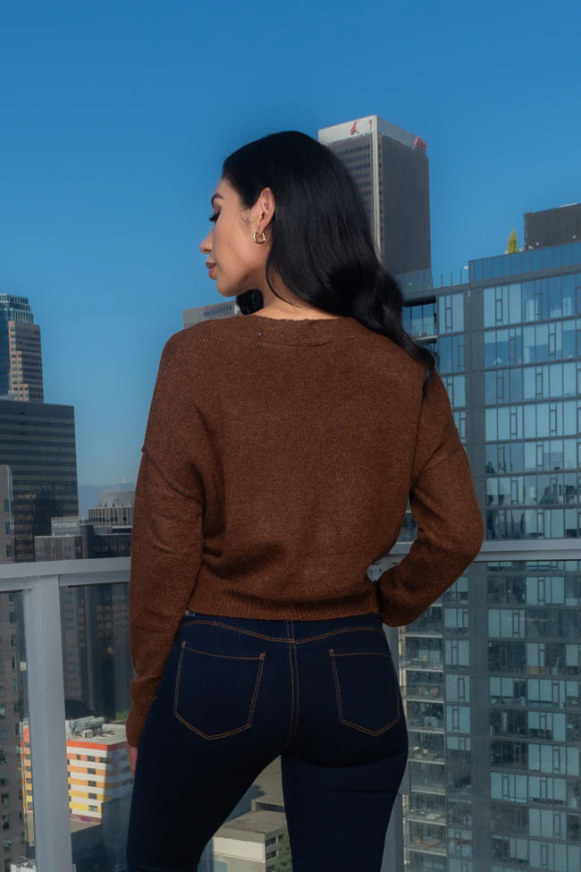 Warm &amp; Cozy" V-Neck Button Down Knit Solid Crop Sweater