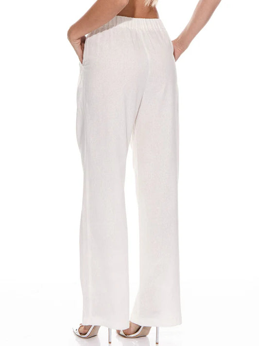 Women's Button Closure Front Pockets Wide Leg Detailed Pants