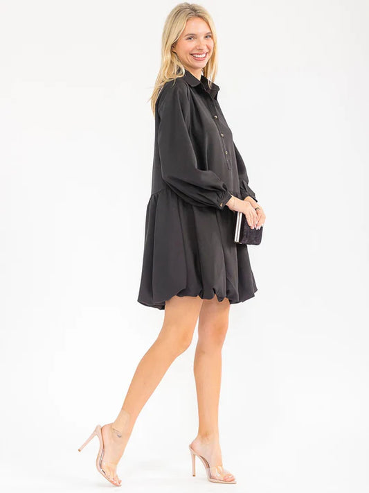 Women’s Long Sleeve Button Up Loose Fit Mini Dress