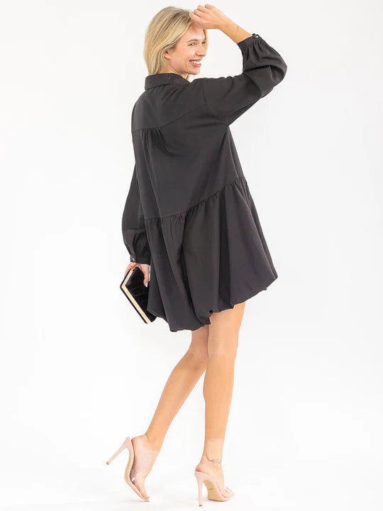 Womens Long Sleeve Button Up Loose Fit Mini Dress