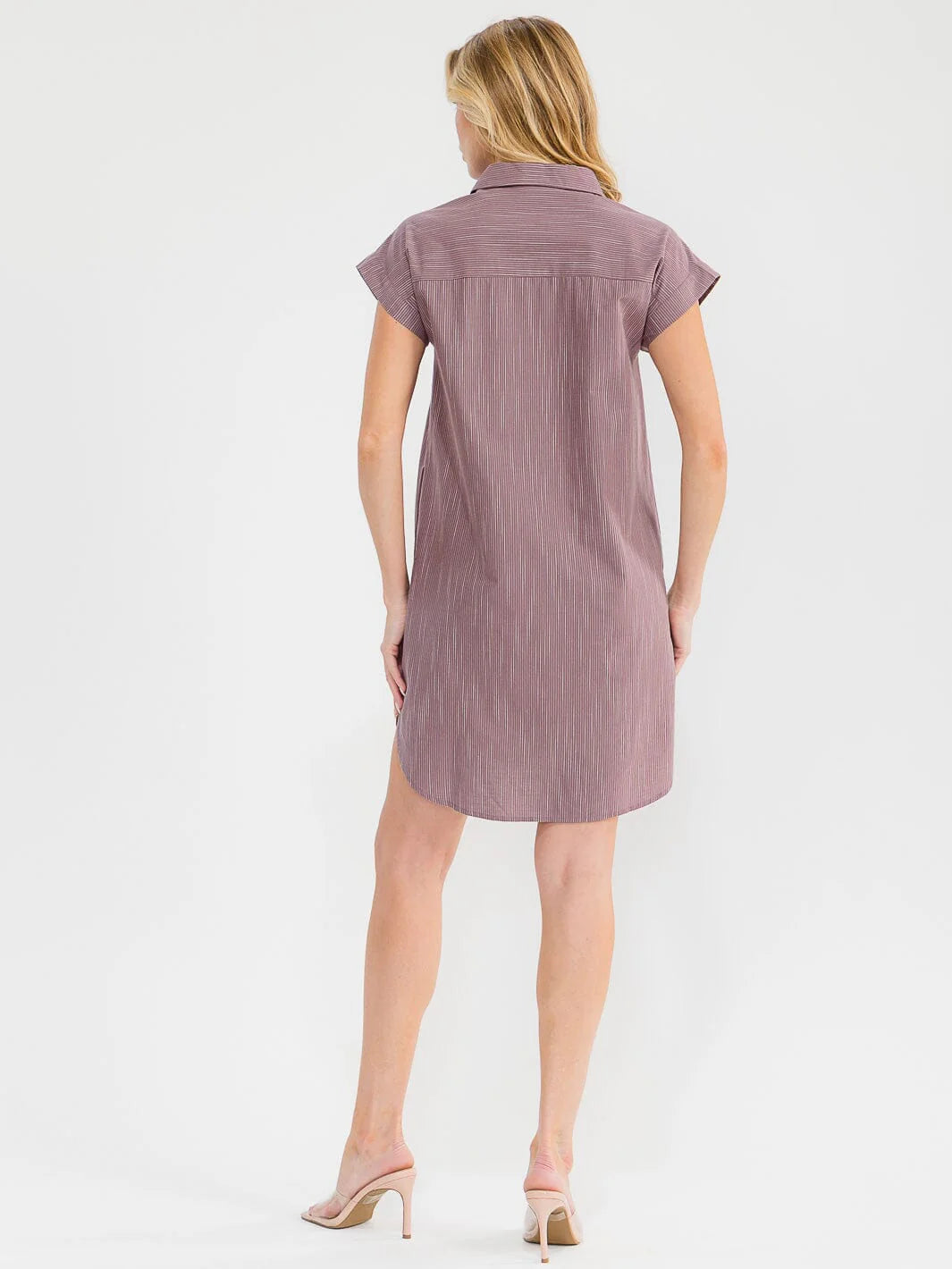 Women’s Short Sleeve Button Up Striped Tunic Mini Dress