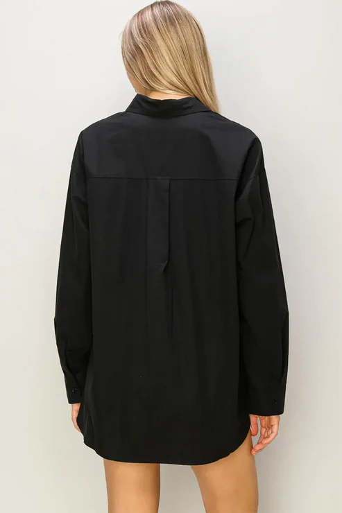 Woven Botton Down Single Pocket Premium Cotton Blazer Top