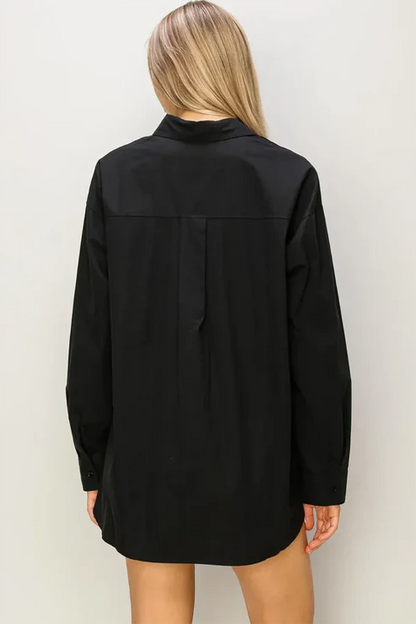 Woven Botton Down Single Pocket Premium Cotton Blazer Top